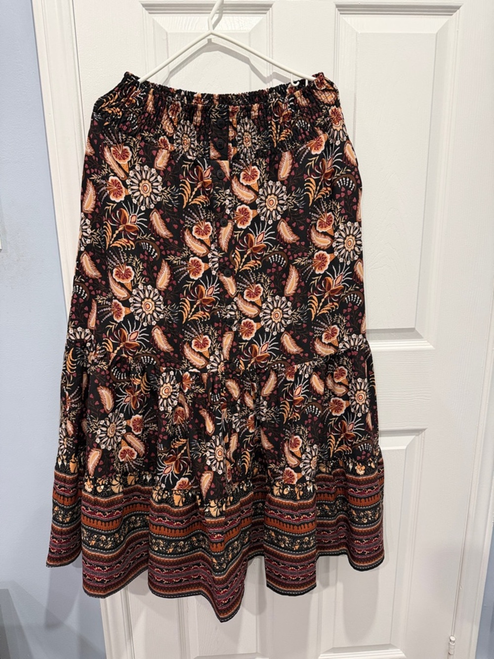 cleo Black Maxi Skirt with Rust, Cream & Pink Floral Print